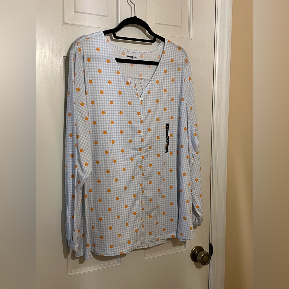 Lands’ End button up top, knit, gingham